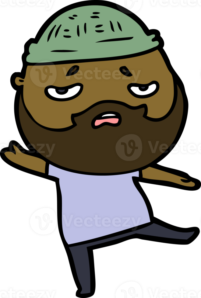 cartoon worried man with beard drawing png