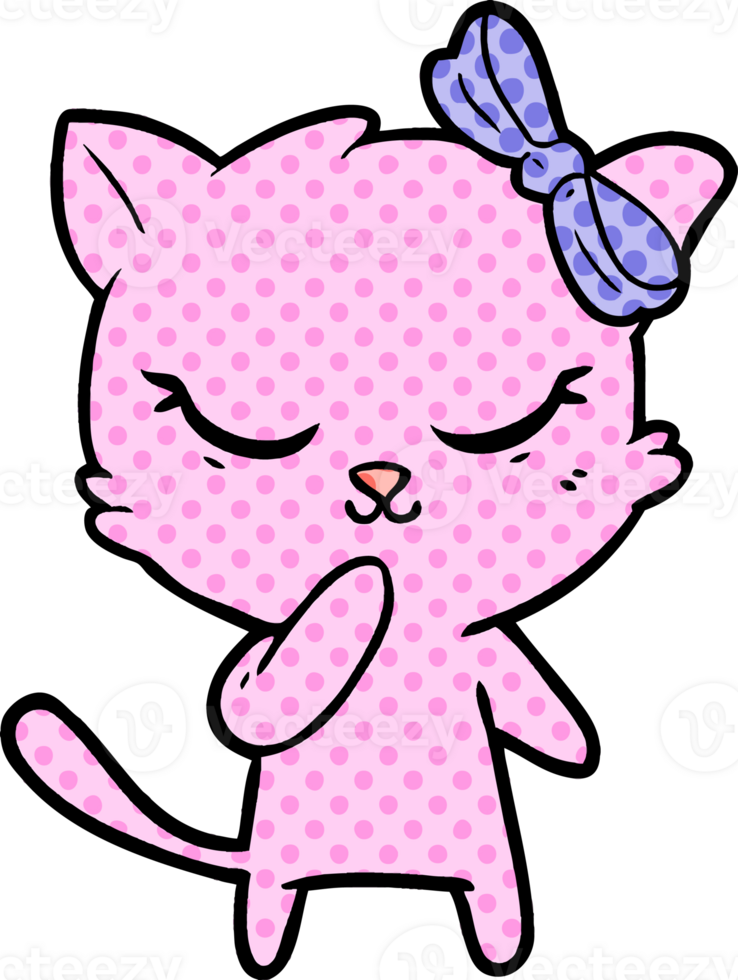 cute cartoon cat with bow drawing png