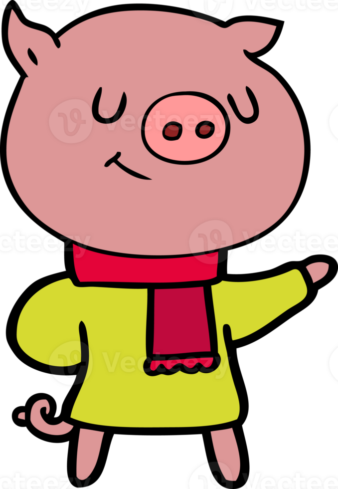 happy cartoon pig drawing png