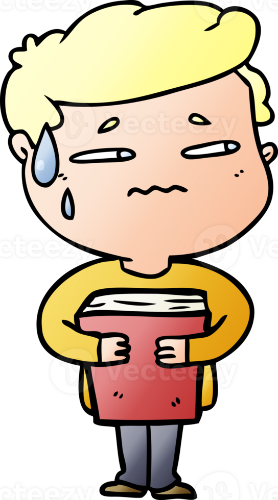cartoon anxious boy carrying book drawing png