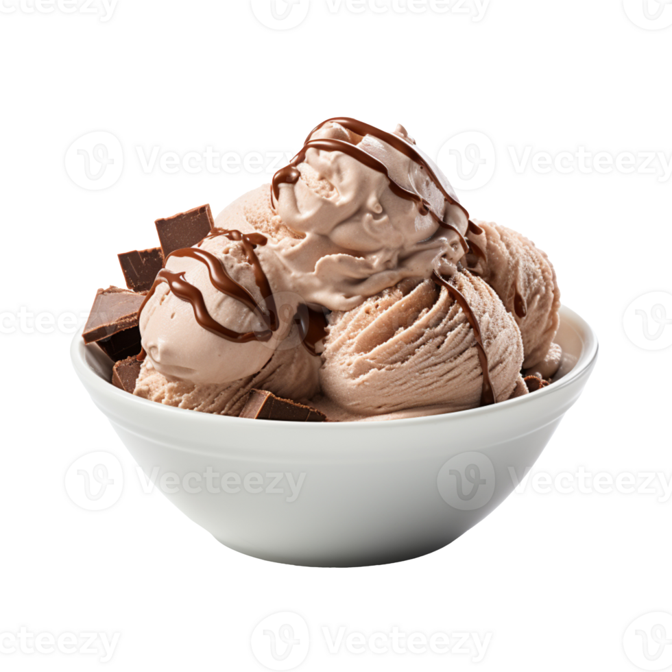 Delicious Bowl of Chocolate Ice Cream isolated on transparent background png