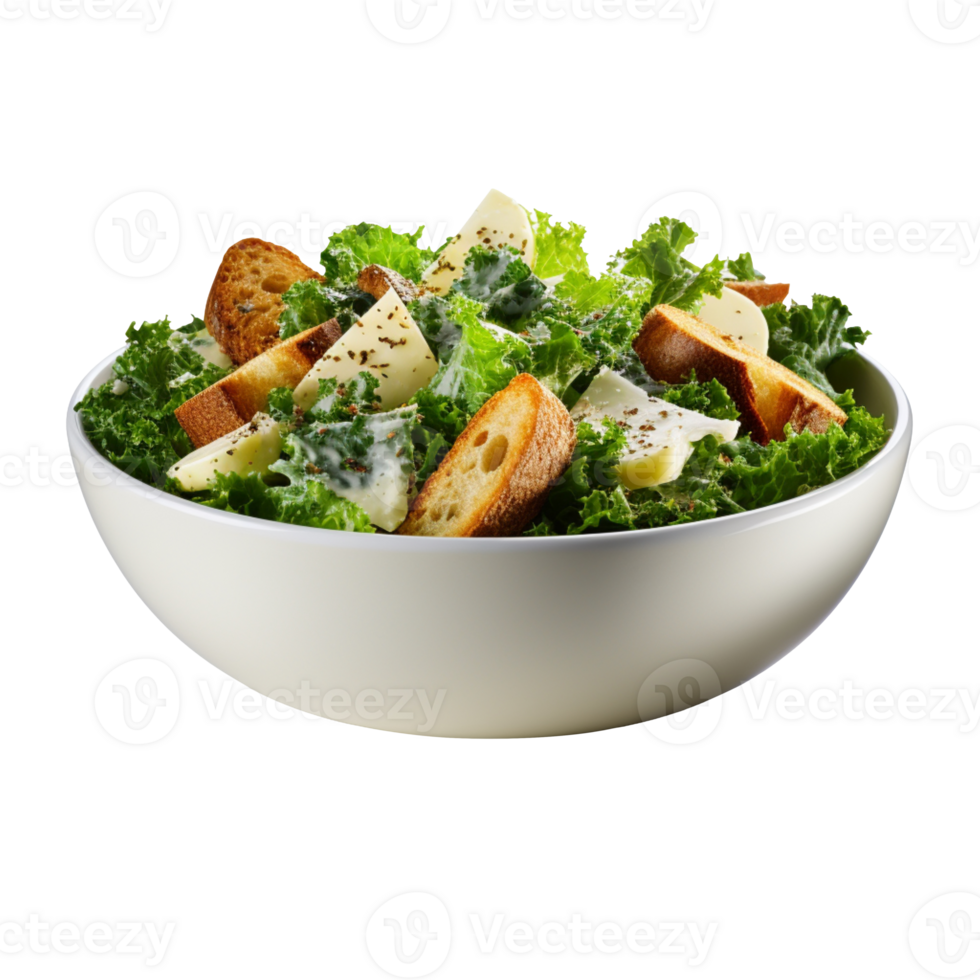 Delicious Caesar salad in a white bowl isolated on transparent background png