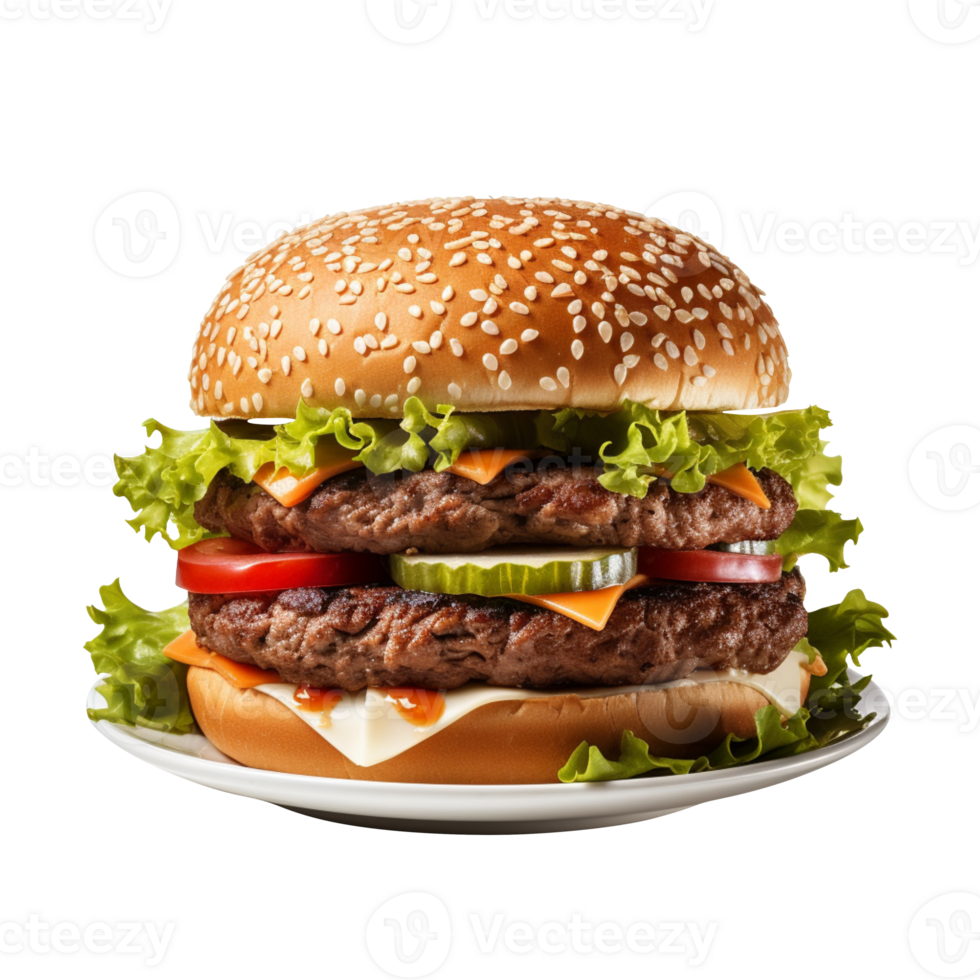 Delicious Burger on a plate isolated on transparent background png