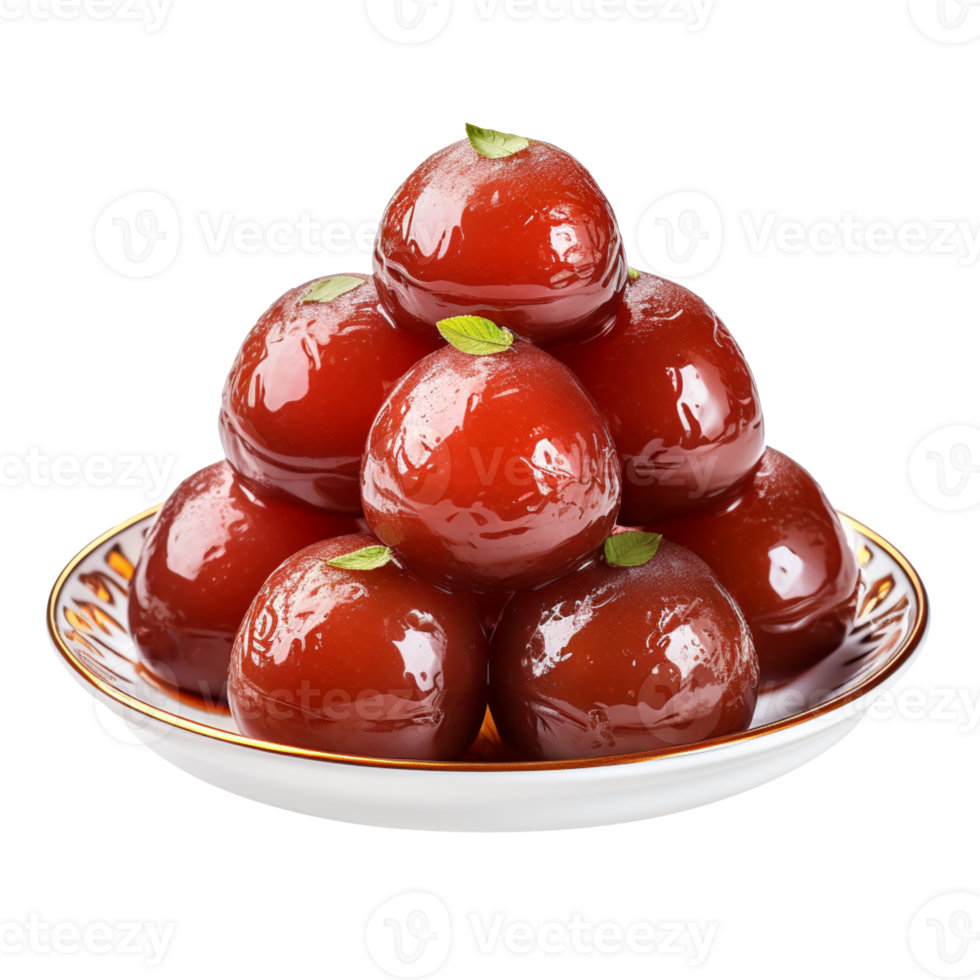 Delicious Gulab jamun on a plat isolated on transparent background png