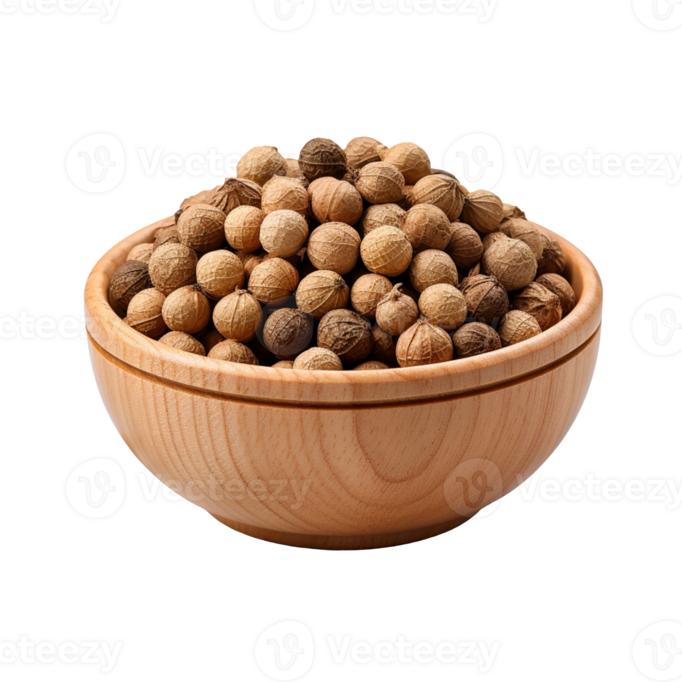 Dry coriander seeds in round bowl isolated on transparent background png