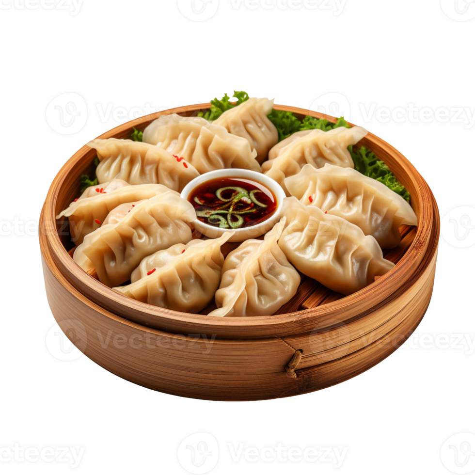 Dumplings in wooden plate isolated on transparent background png