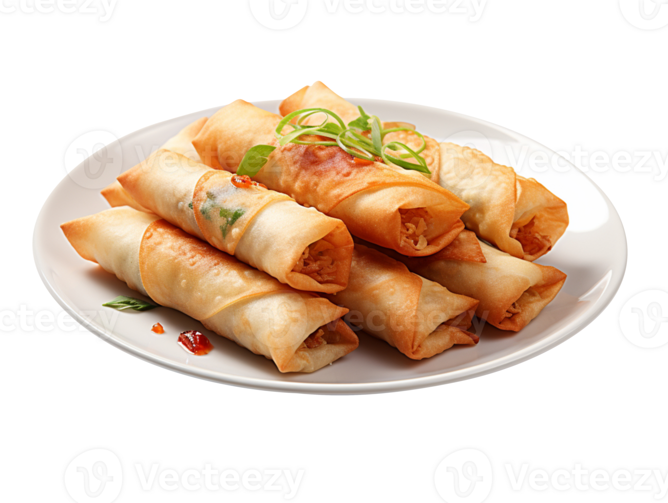 Egg roll in white plate isolated on transparent background png