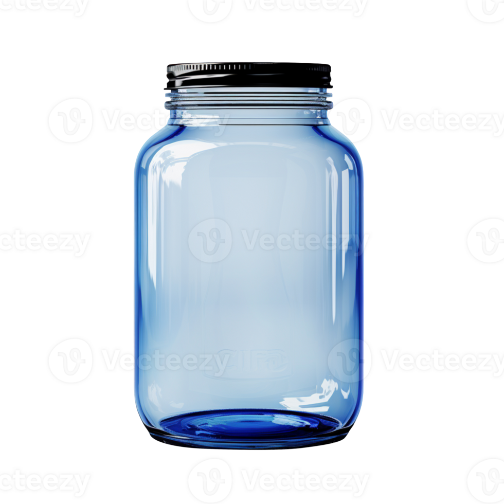 empty blue glass jar isolated on transparent background png