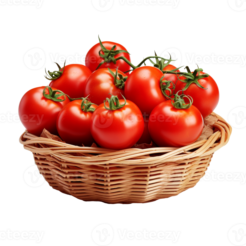 fresh tomatoes in a basket isolated on transparent background png