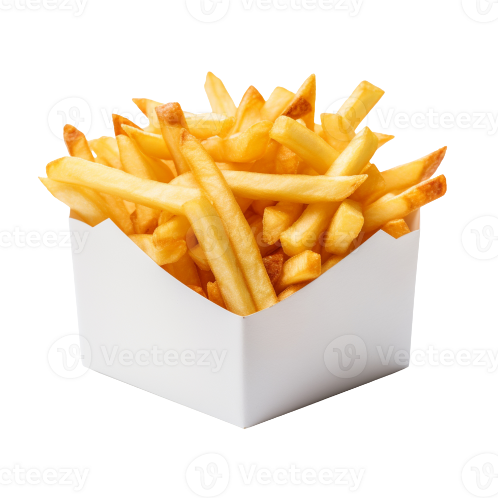 French fries in a white paper box isolated on transparent background png