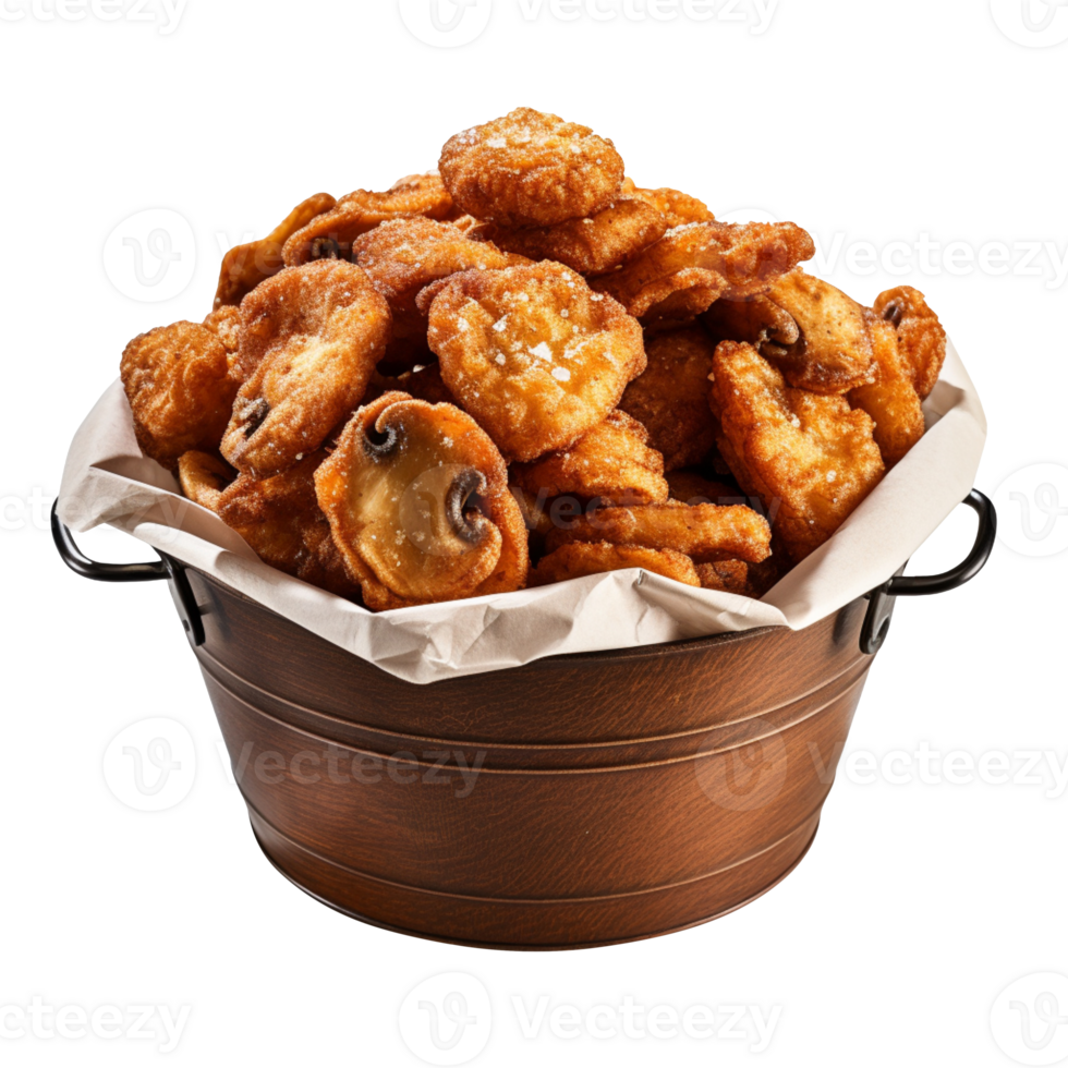 Fried Mushrooms bucket isolated on transparent background png
