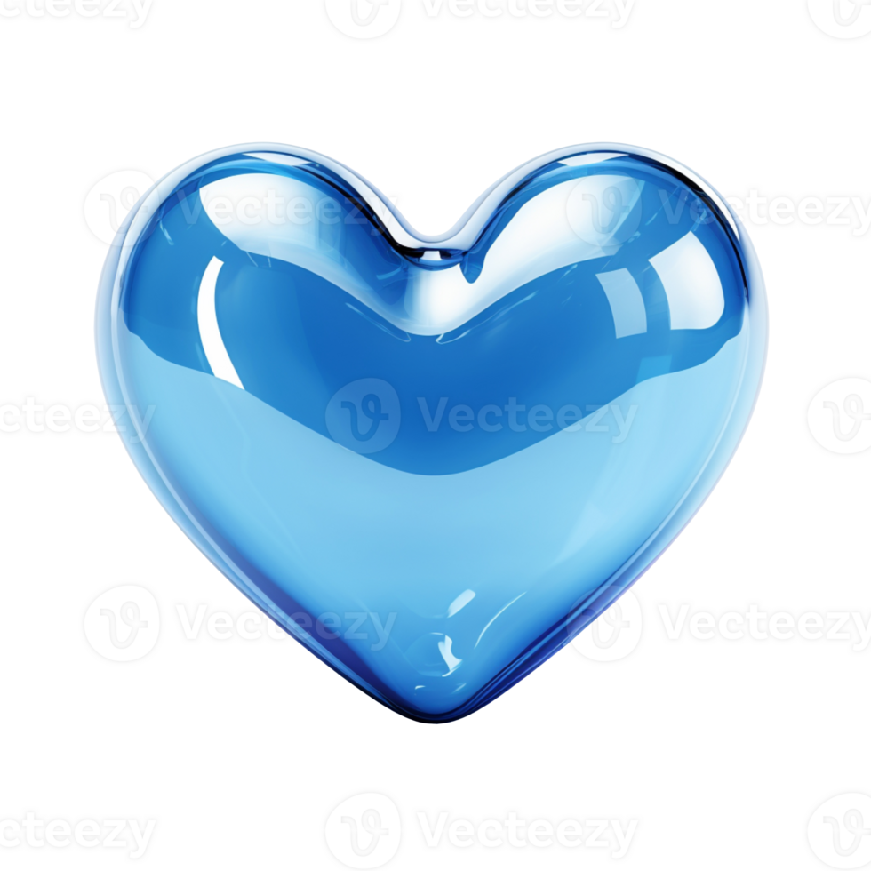 Glossy shiny blue heart isolated on transparent background png