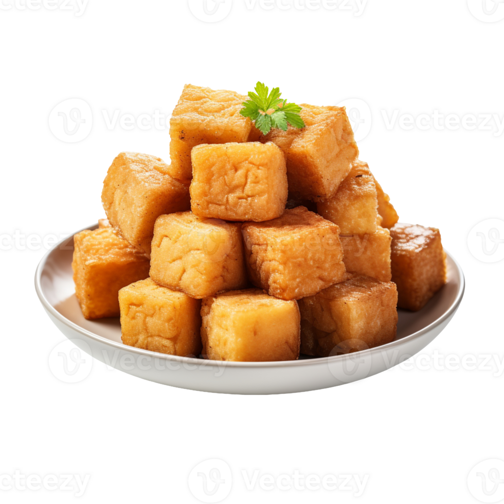 Fried tofu cubes isolated on transparent background png
