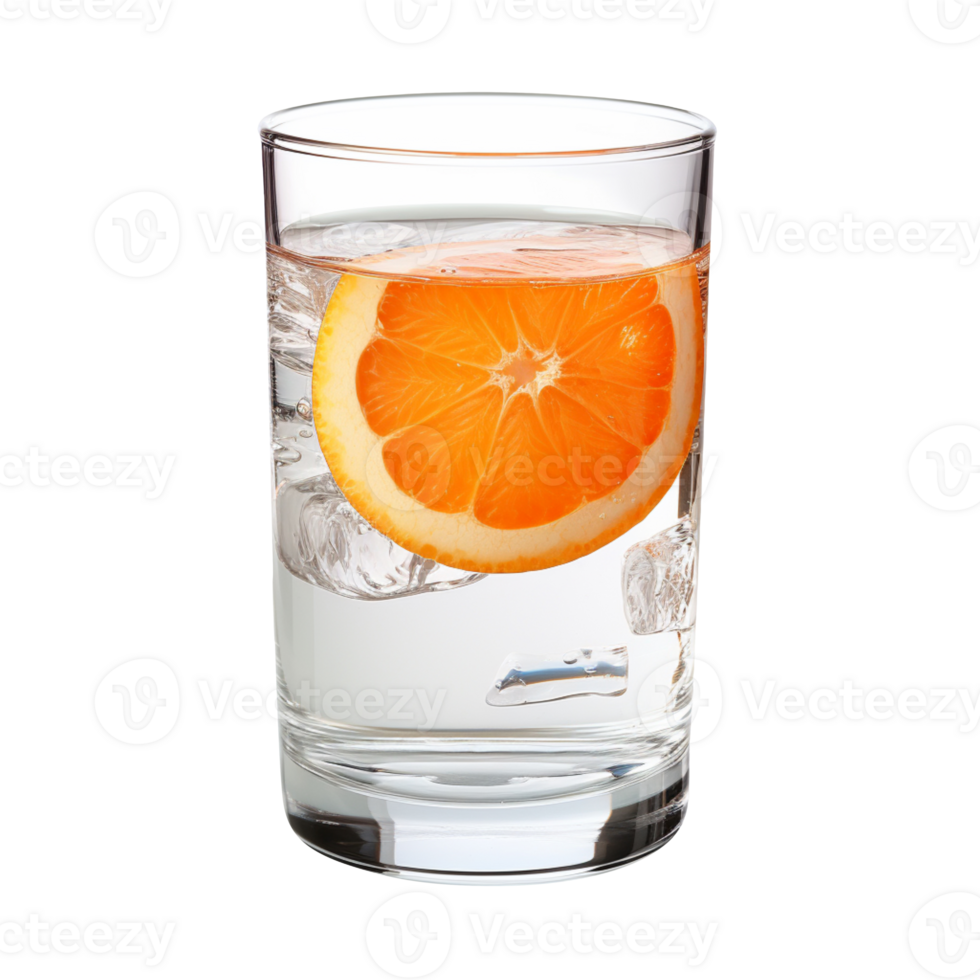 Glass of water with orange and ice isolated on transparent background png