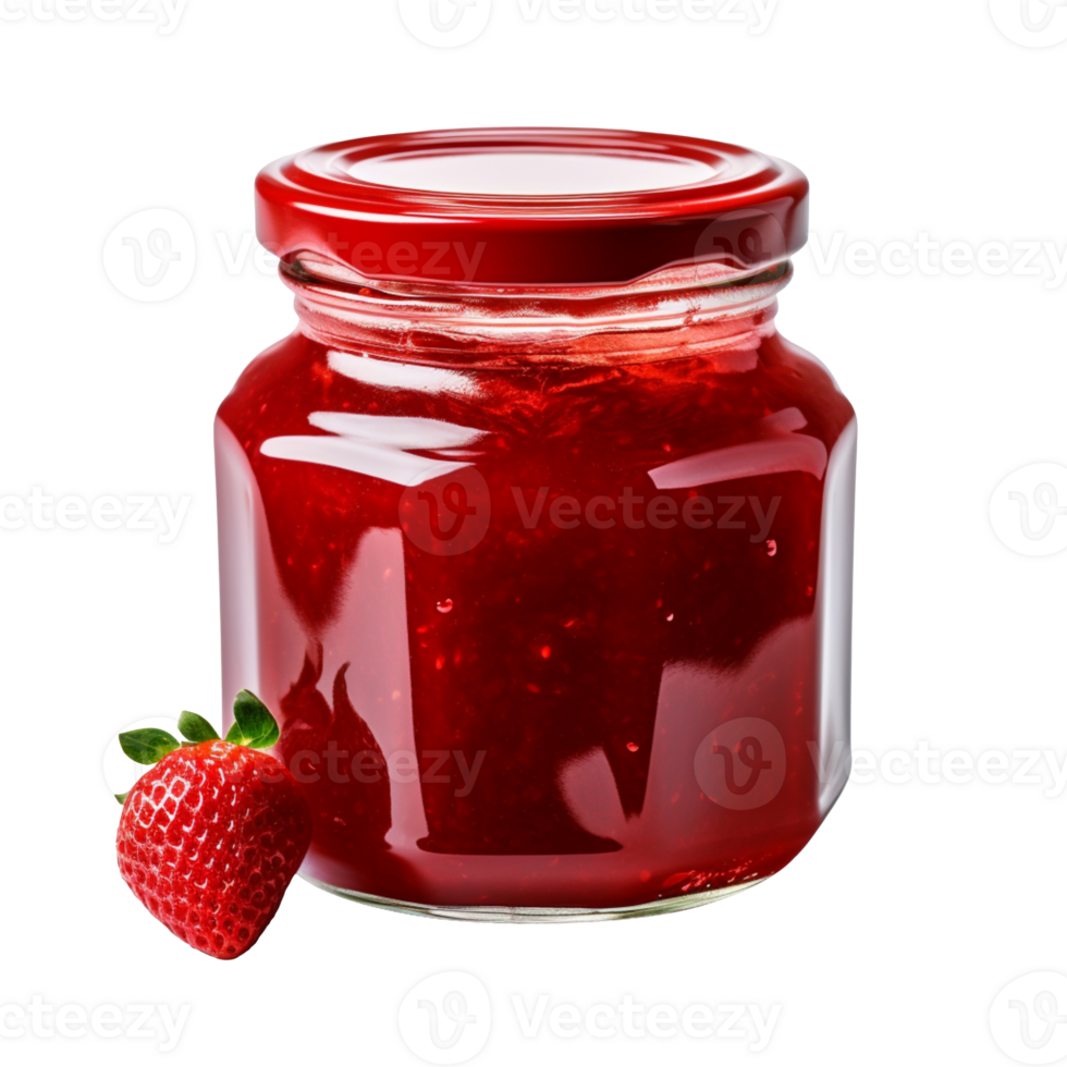 Glass jar of strawberry jam isolated on transparent background png