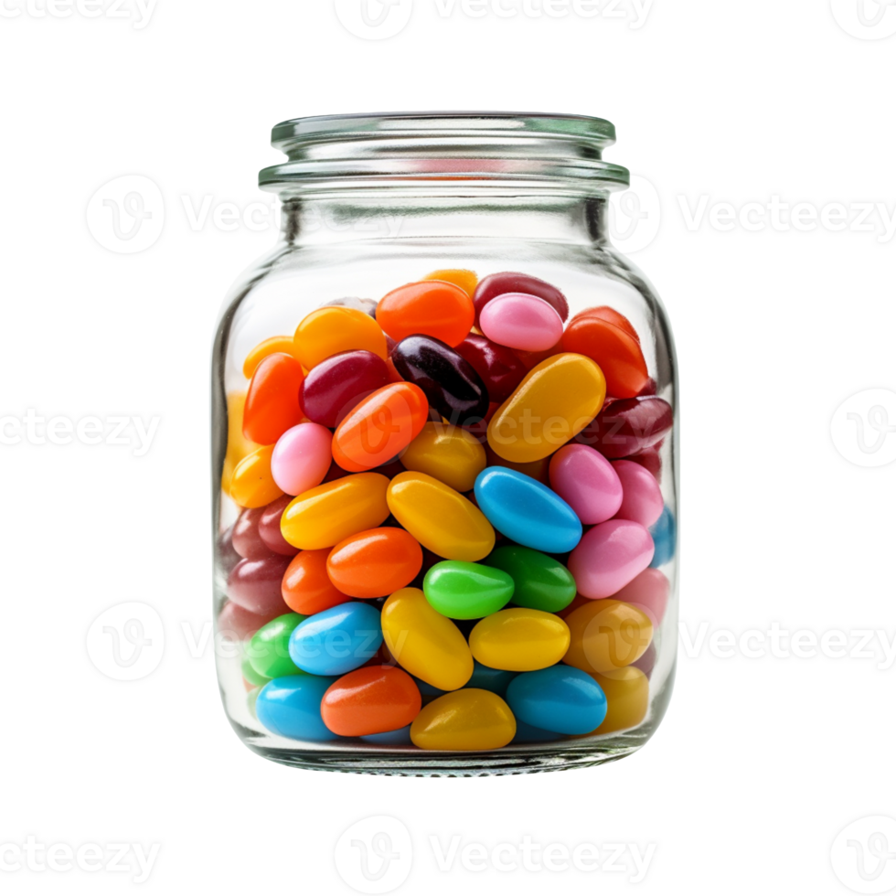 Glass jar with colorful candies isolated on transparent background png