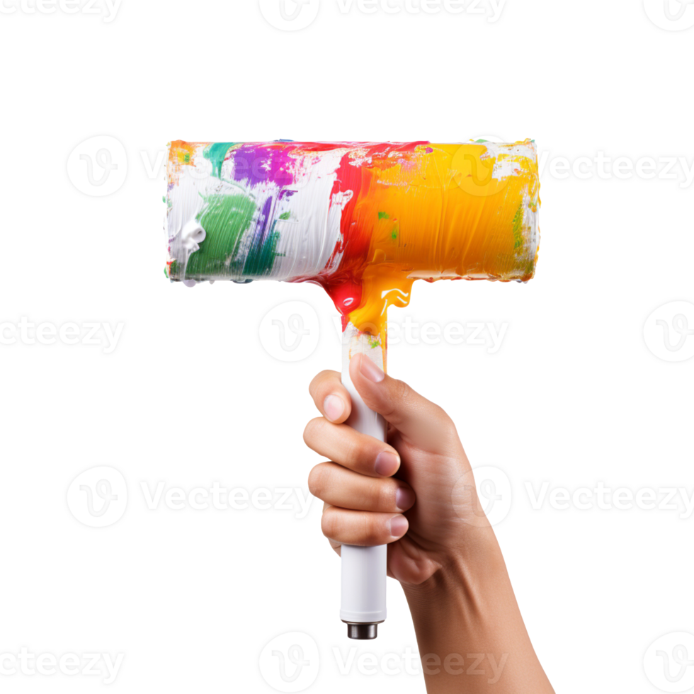 Hand holding a Paint roller isolated on transparent background png