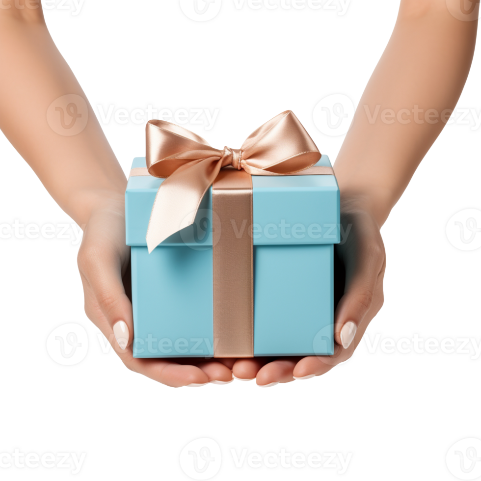 hand holding gift box isolated on transparent background png