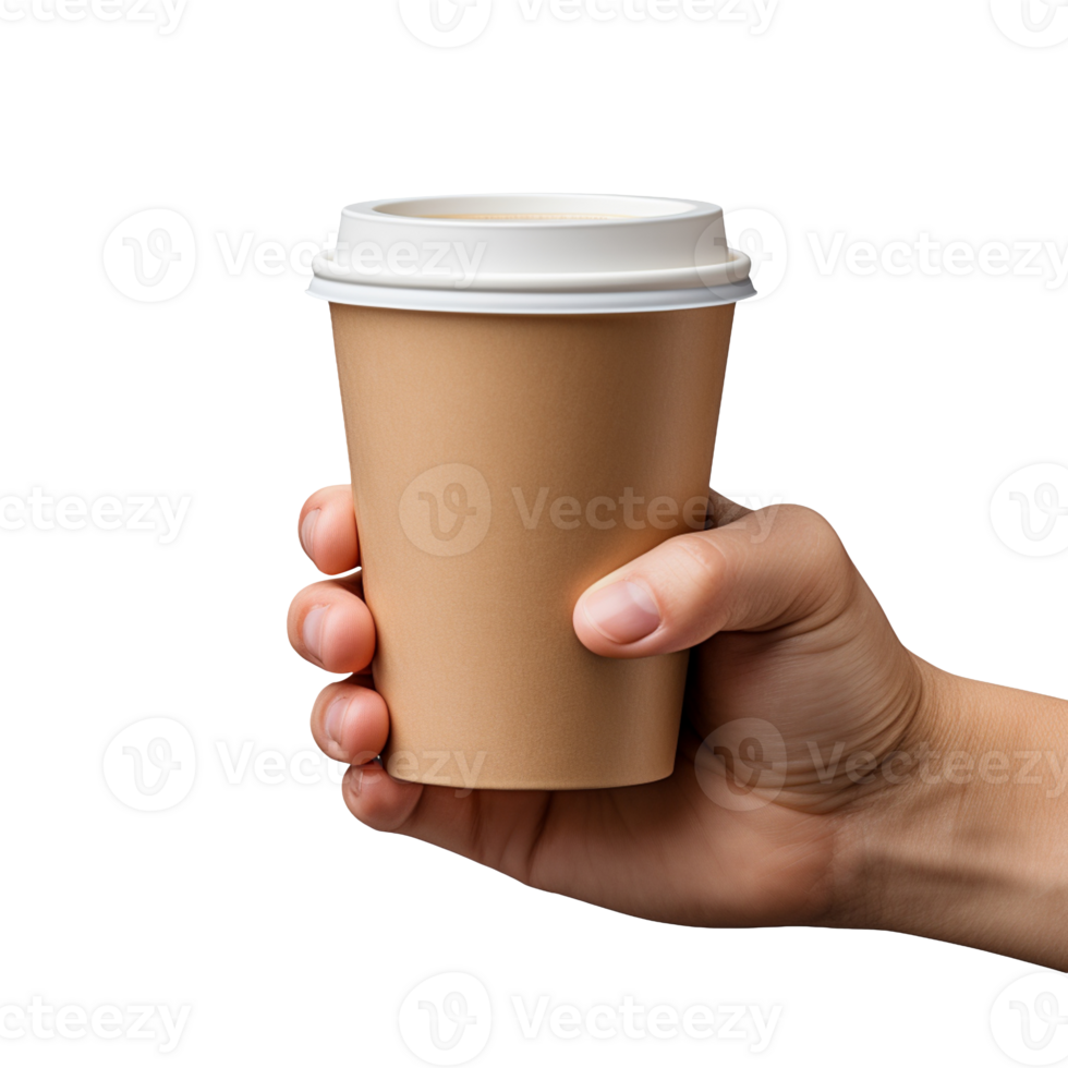 Hand with coffee paper cup isolated on transparent background png