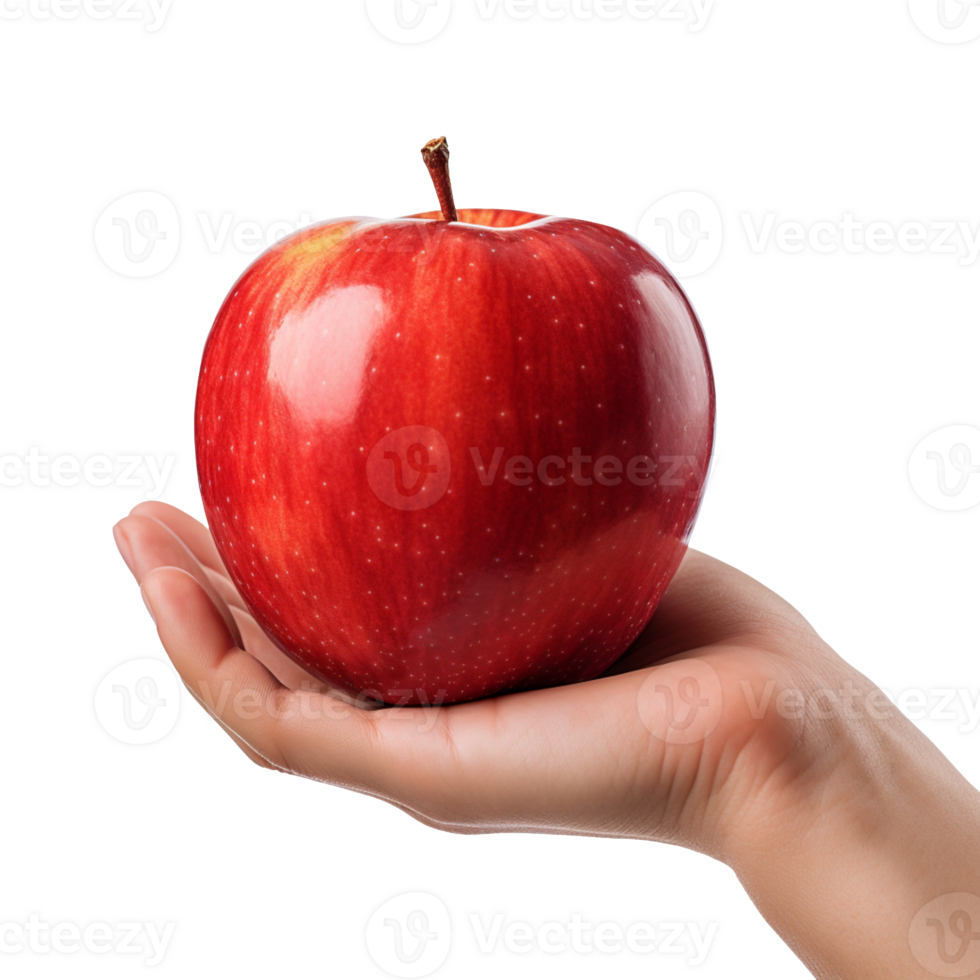hand holding red apple isolated on transparent background png