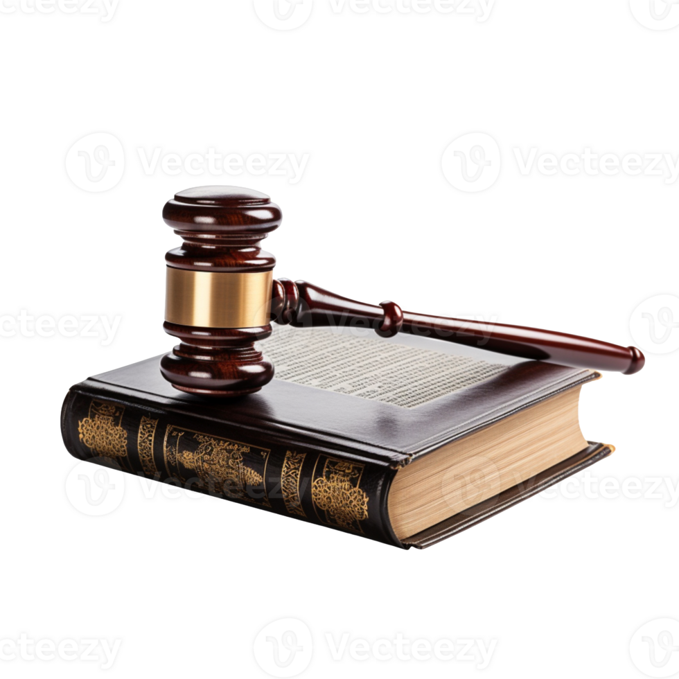 Judge gavel over law book isolated on transparent background png