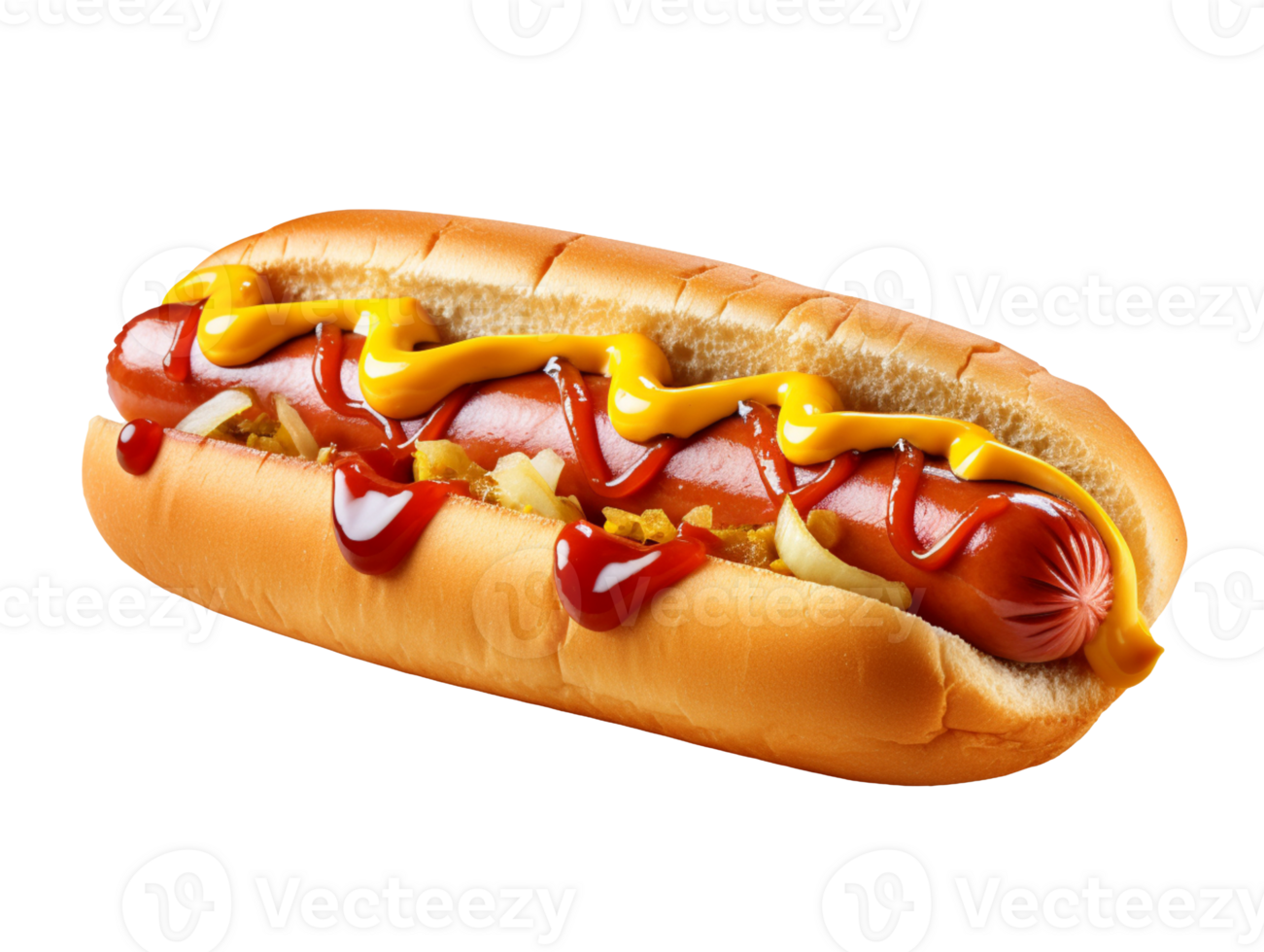 hot dog with ketchup and mustard isolated on transparent background png