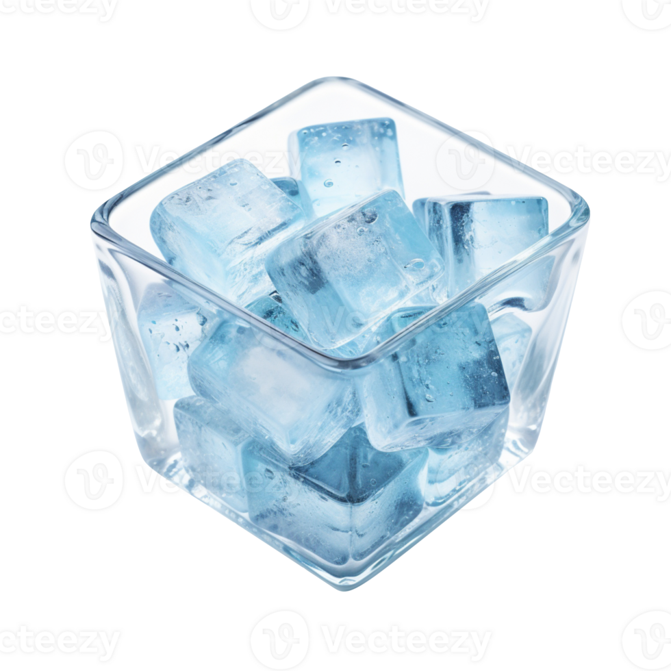 Ice cube in glass bowl isolated on transparent background png
