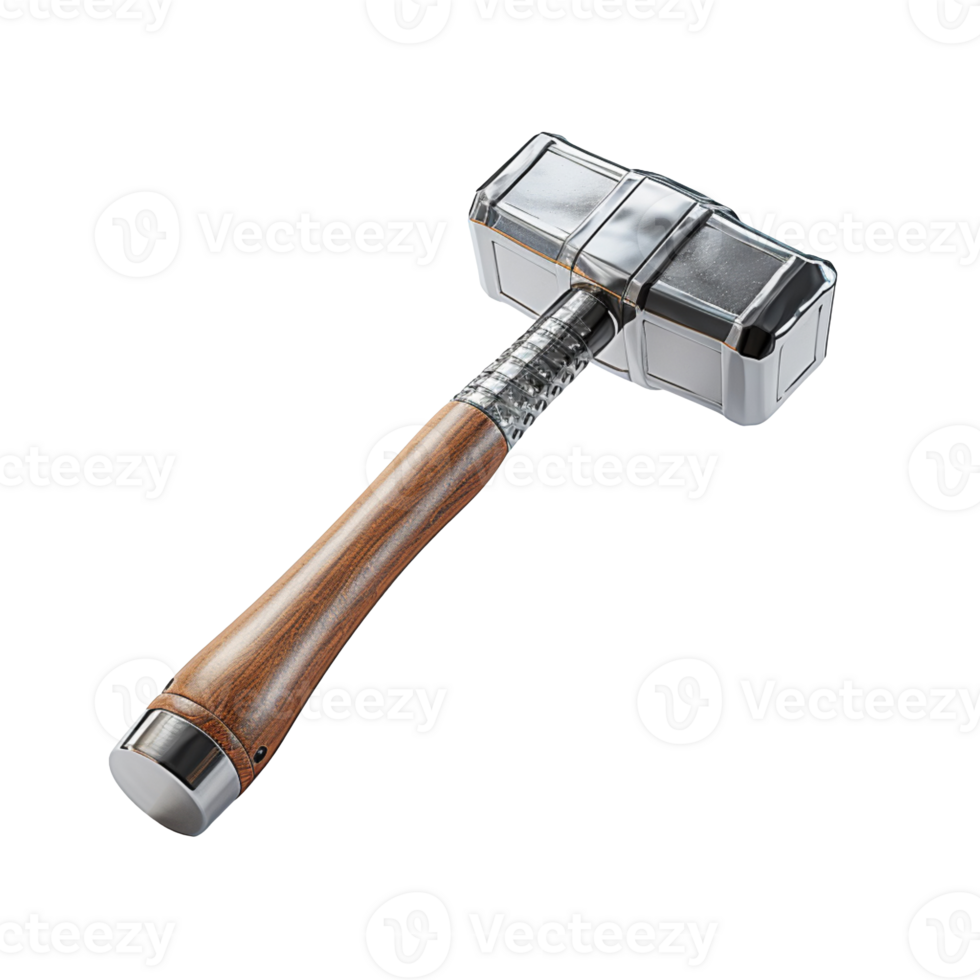 Metal work hammer with rubber handle isolated on transparent background png