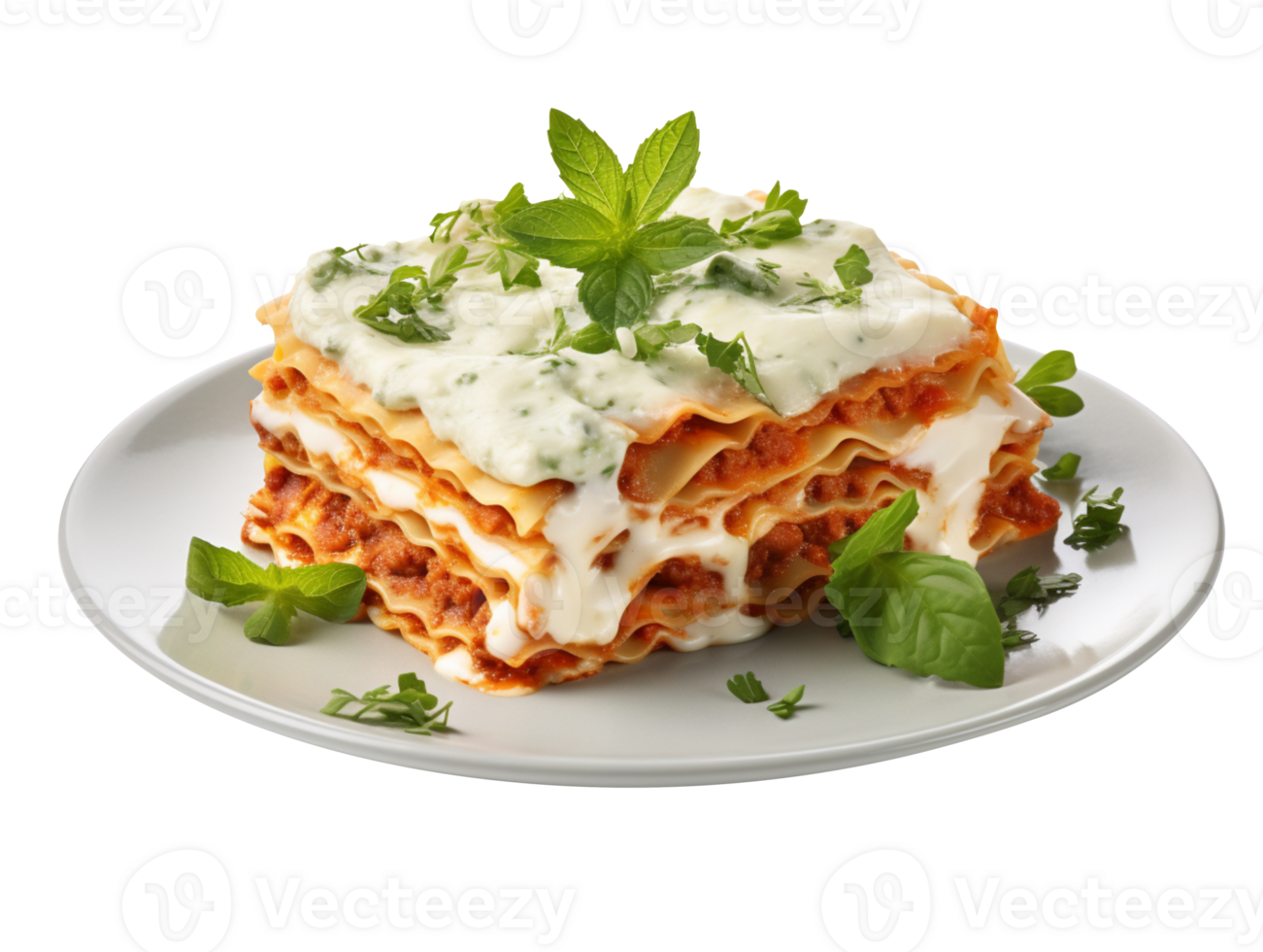 Lasagna baked Italian dish isolated on transparent background png