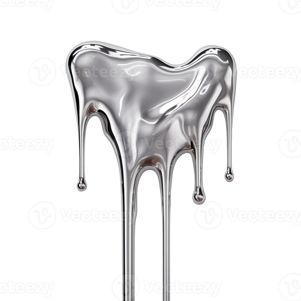 melted silver dripping isolated on transparent background png