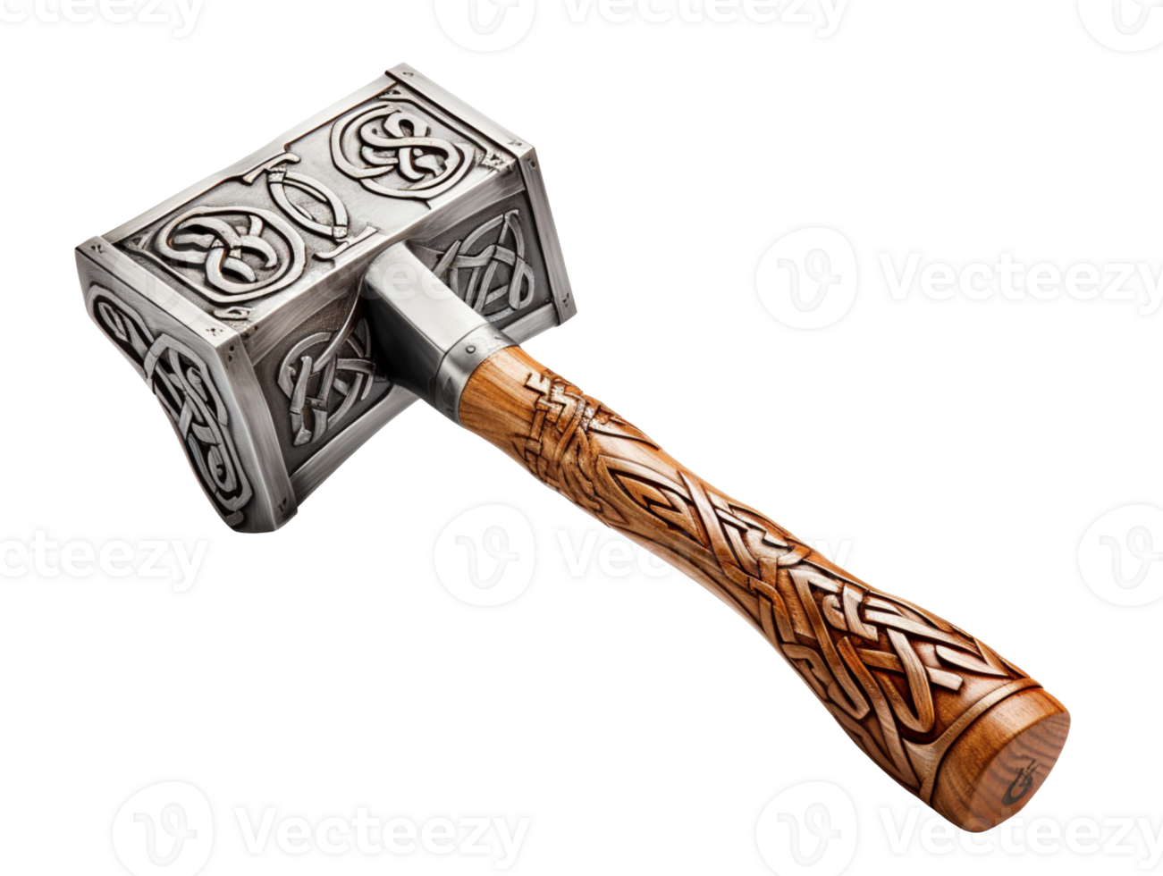 Metal hammer with long wooden handle isolated on transparent background png