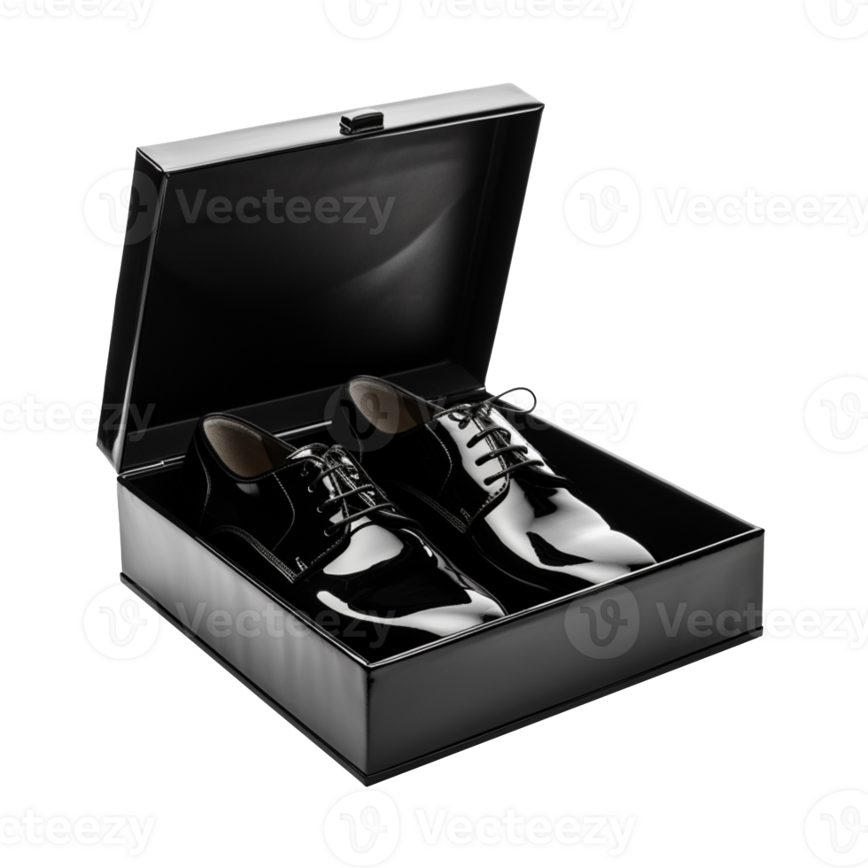 Open black shoe box on transparent background png
