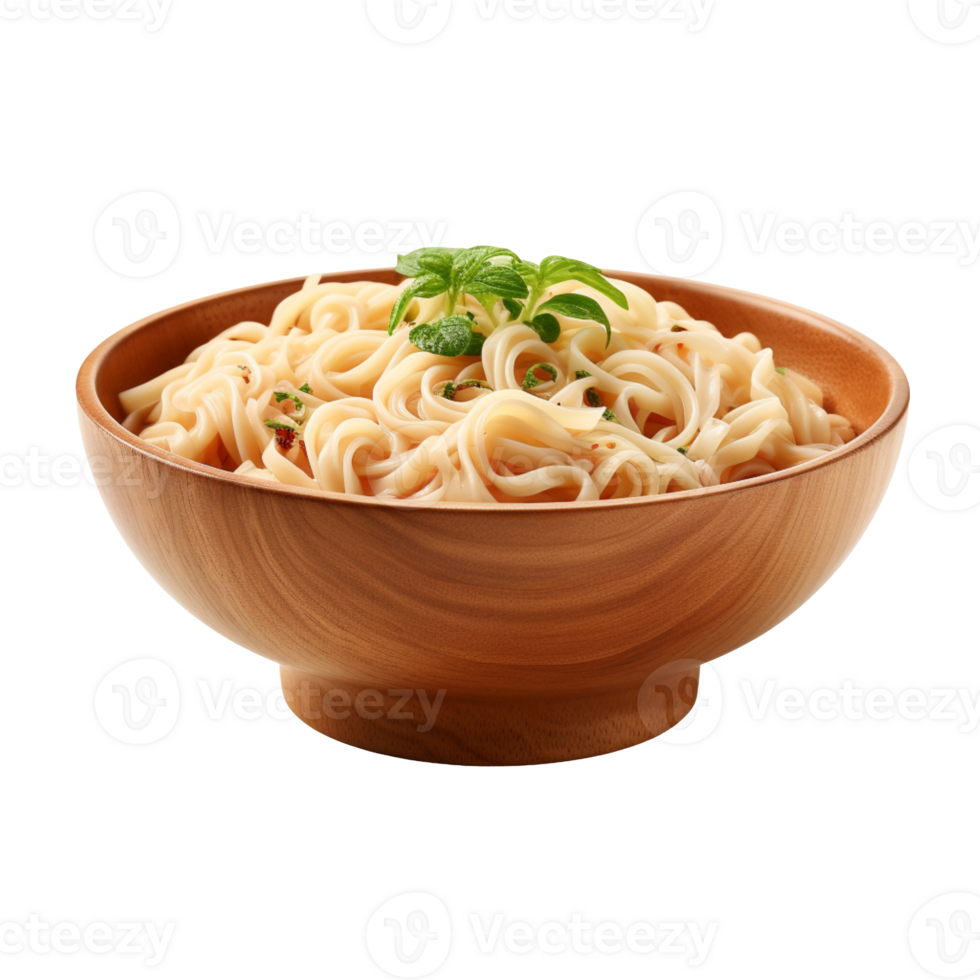 Noodles soup in wooden bowl isolated on transparent background png