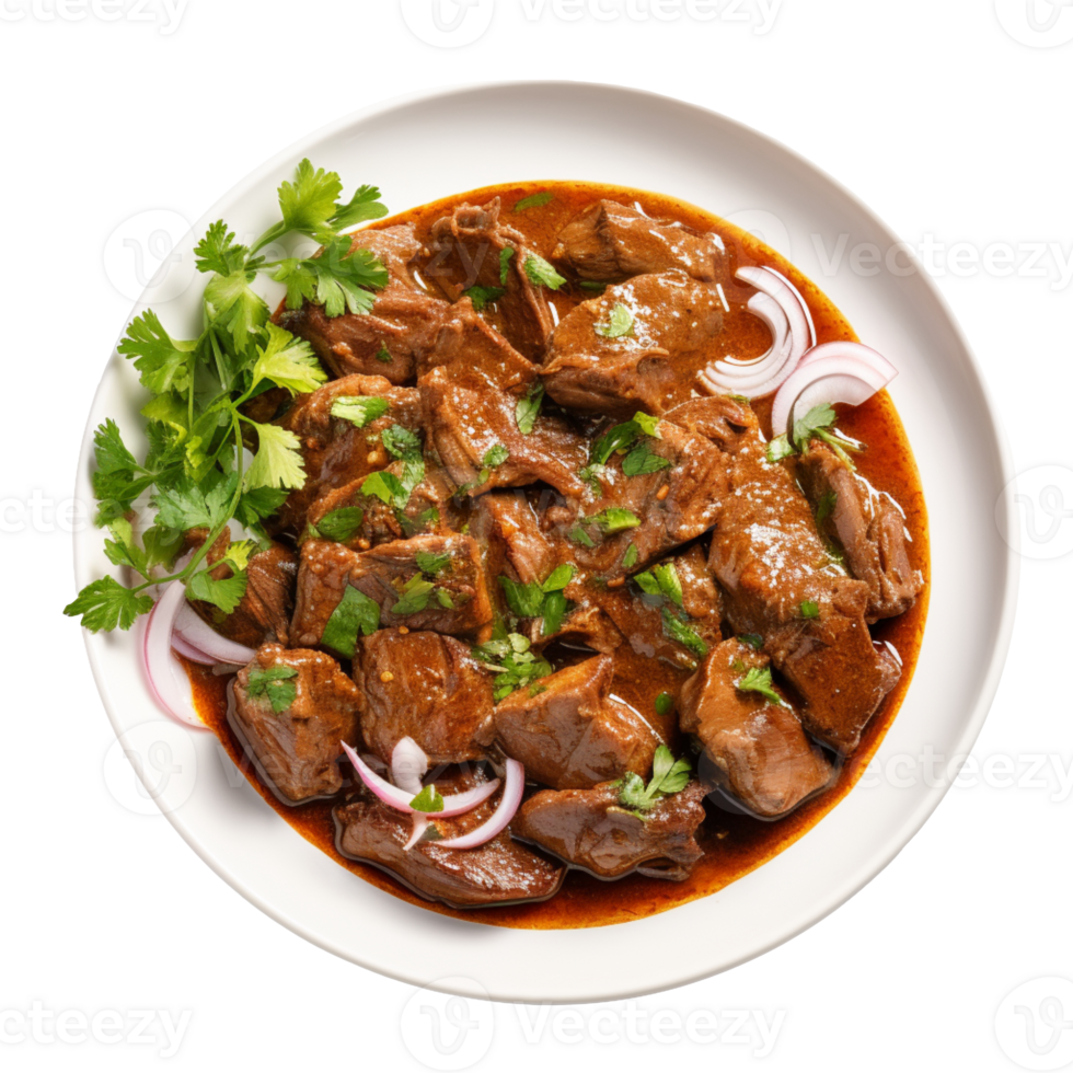 Mutton Curry on a plate isolated on transparent background png