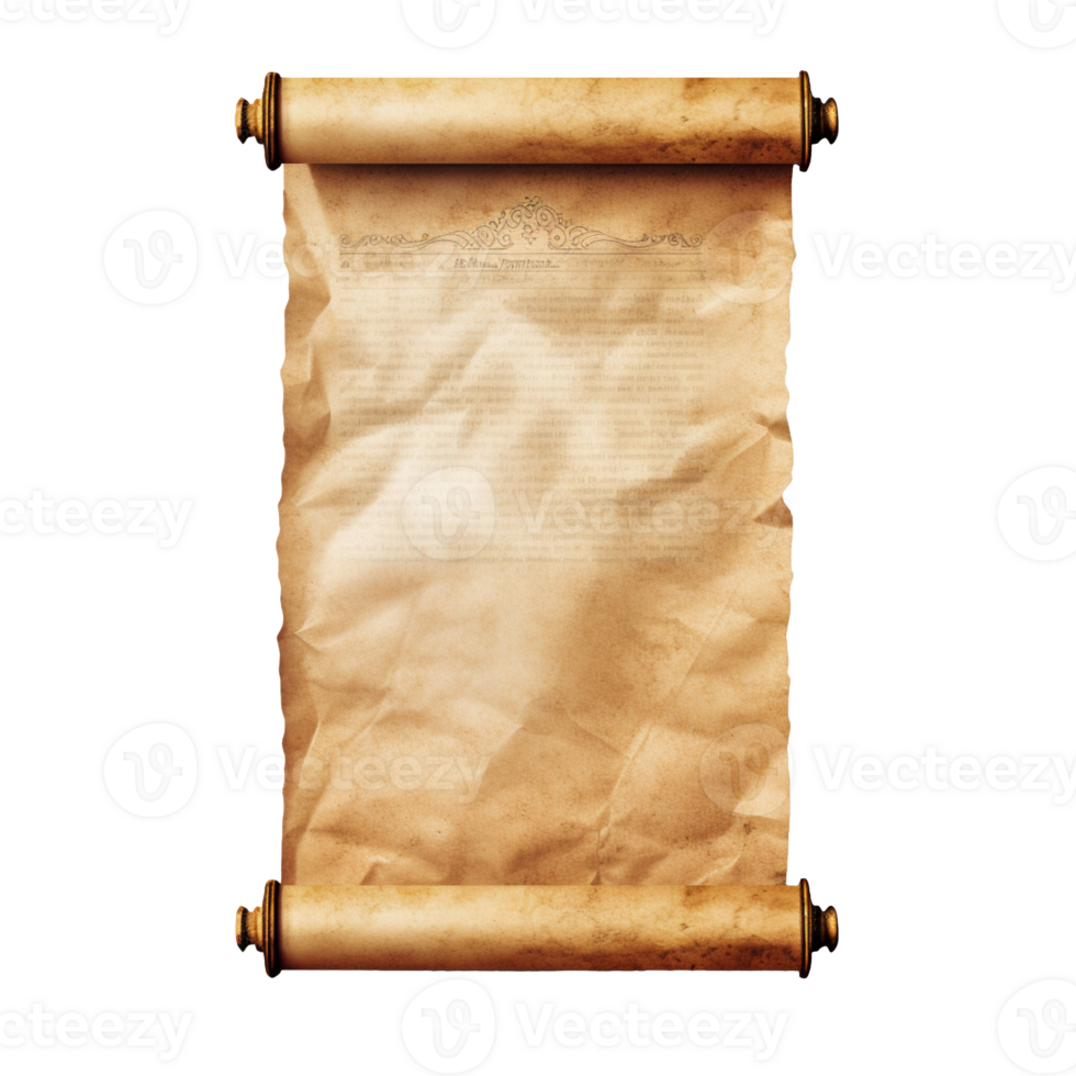 Old paper scroll isolated on transparent background png