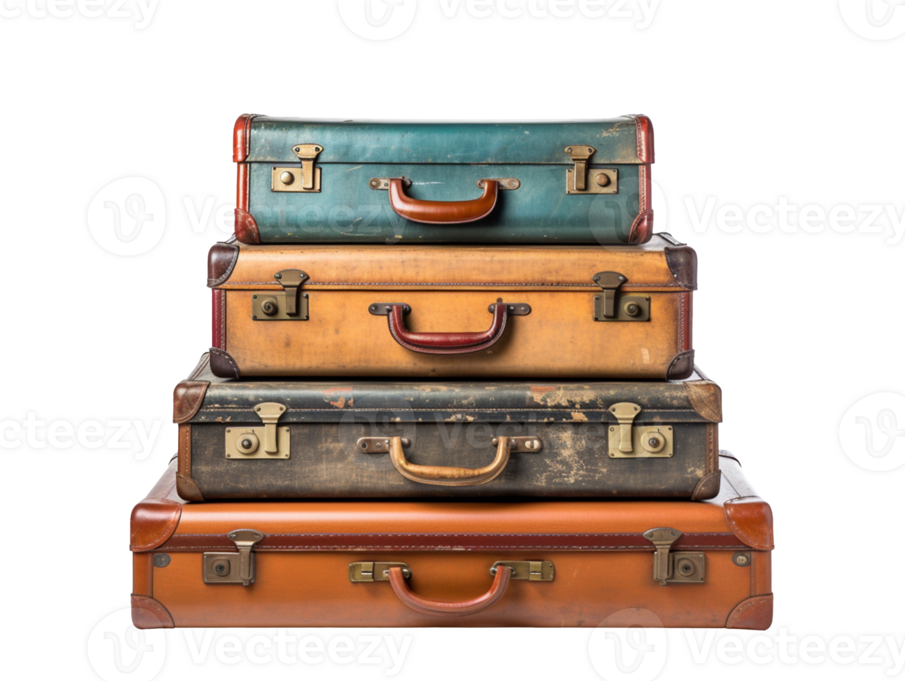 Old vintage luggage suitcases isolated on transparent background png
