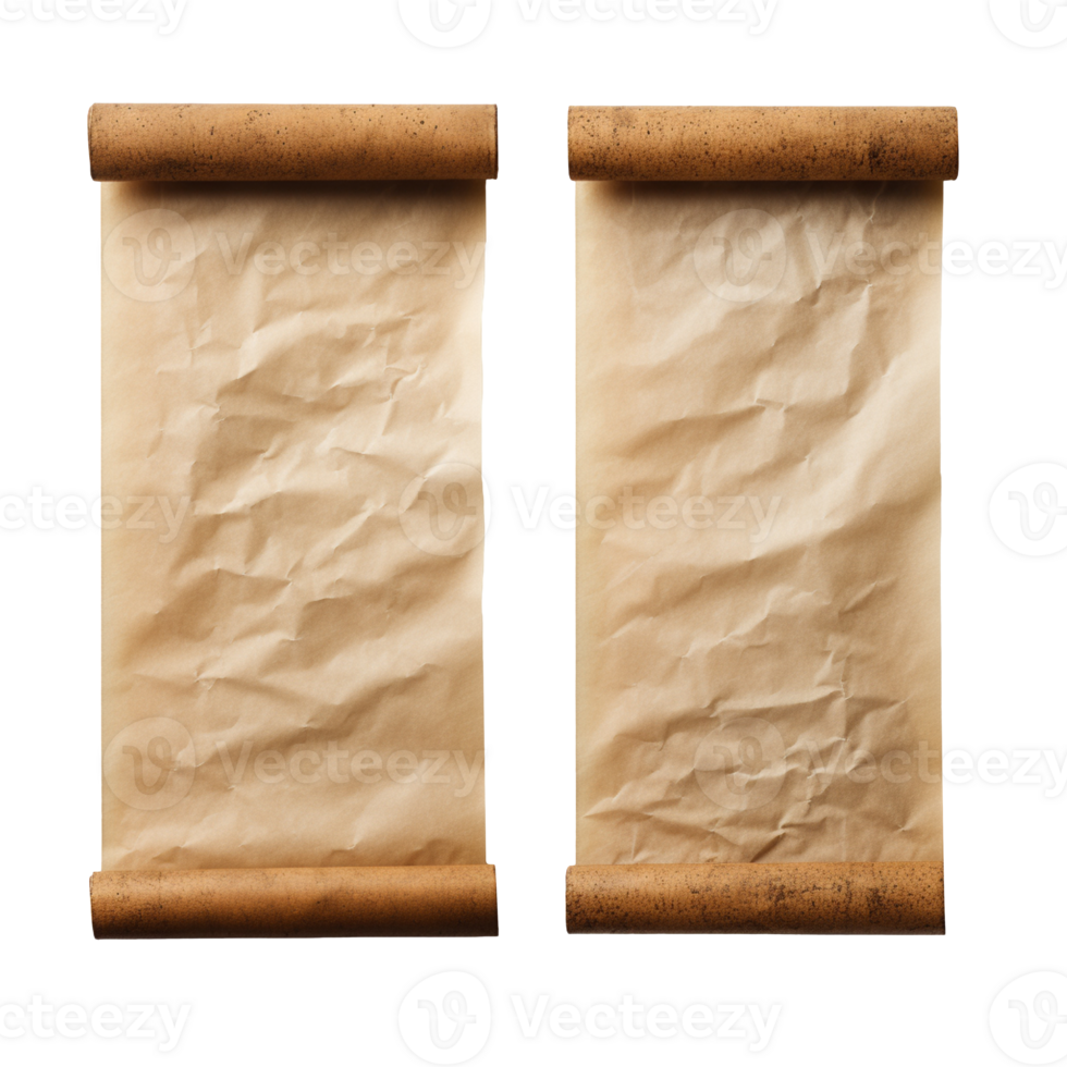 Old paper parchment scrolls isolated on transparent background png