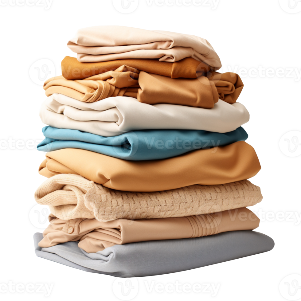 Pile of clean t-shirts and sweaters isolated on transparent background png