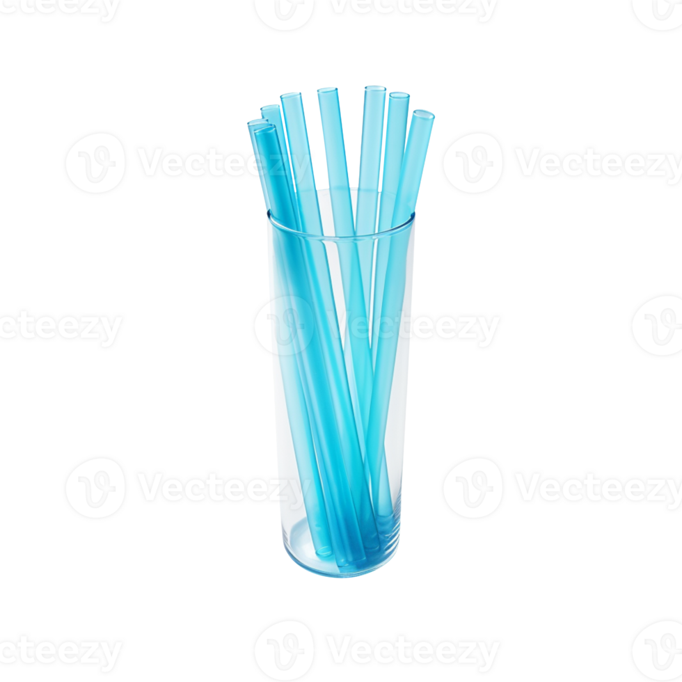 Plastic drinking blue straw isolated on transparent background png