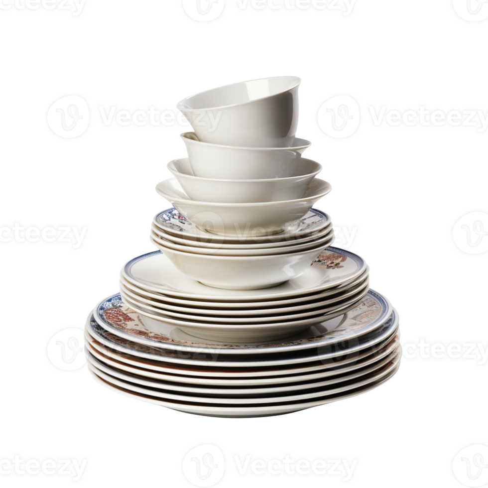 Pile of White Dishware isolated on transparent background png