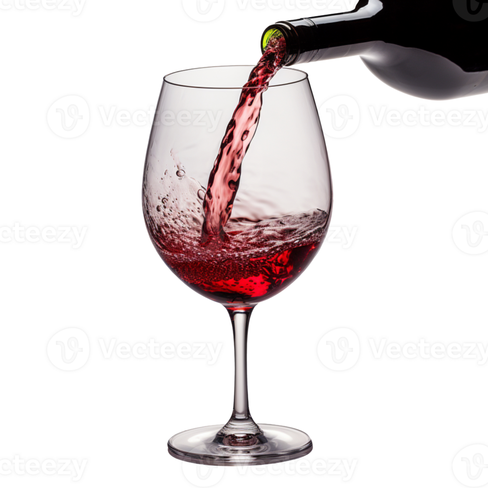 Pouring red wine in a glass isolated on transparent background png