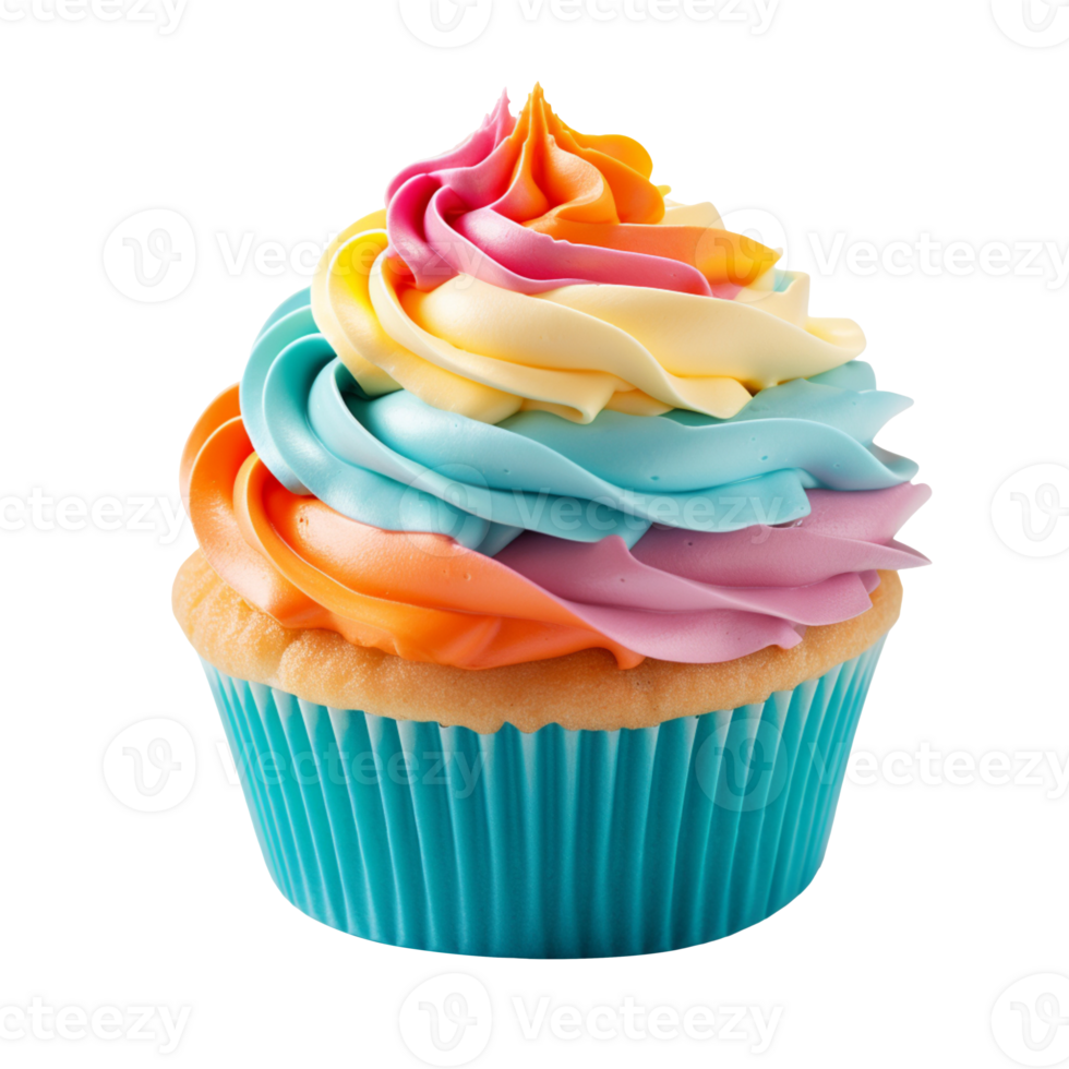 Rainbow cupcake isolated on transparent background png