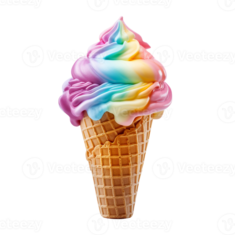Rainbow ice cream cone isolated on transparent background png