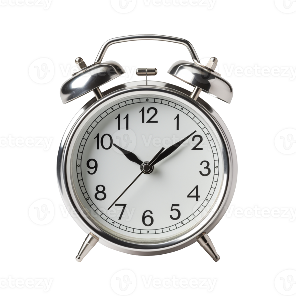 Silver alarm clock isolated on transparent background png