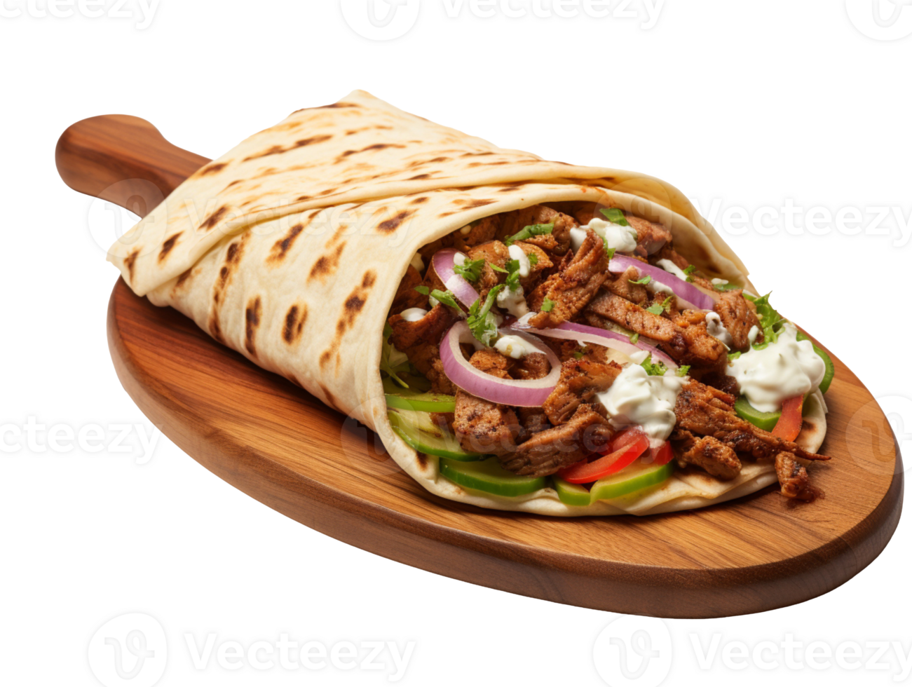 Shawarma on cutting board isolated on transparent background png