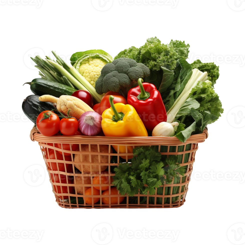 Shopping basket with vegetables isolated on transparent background png