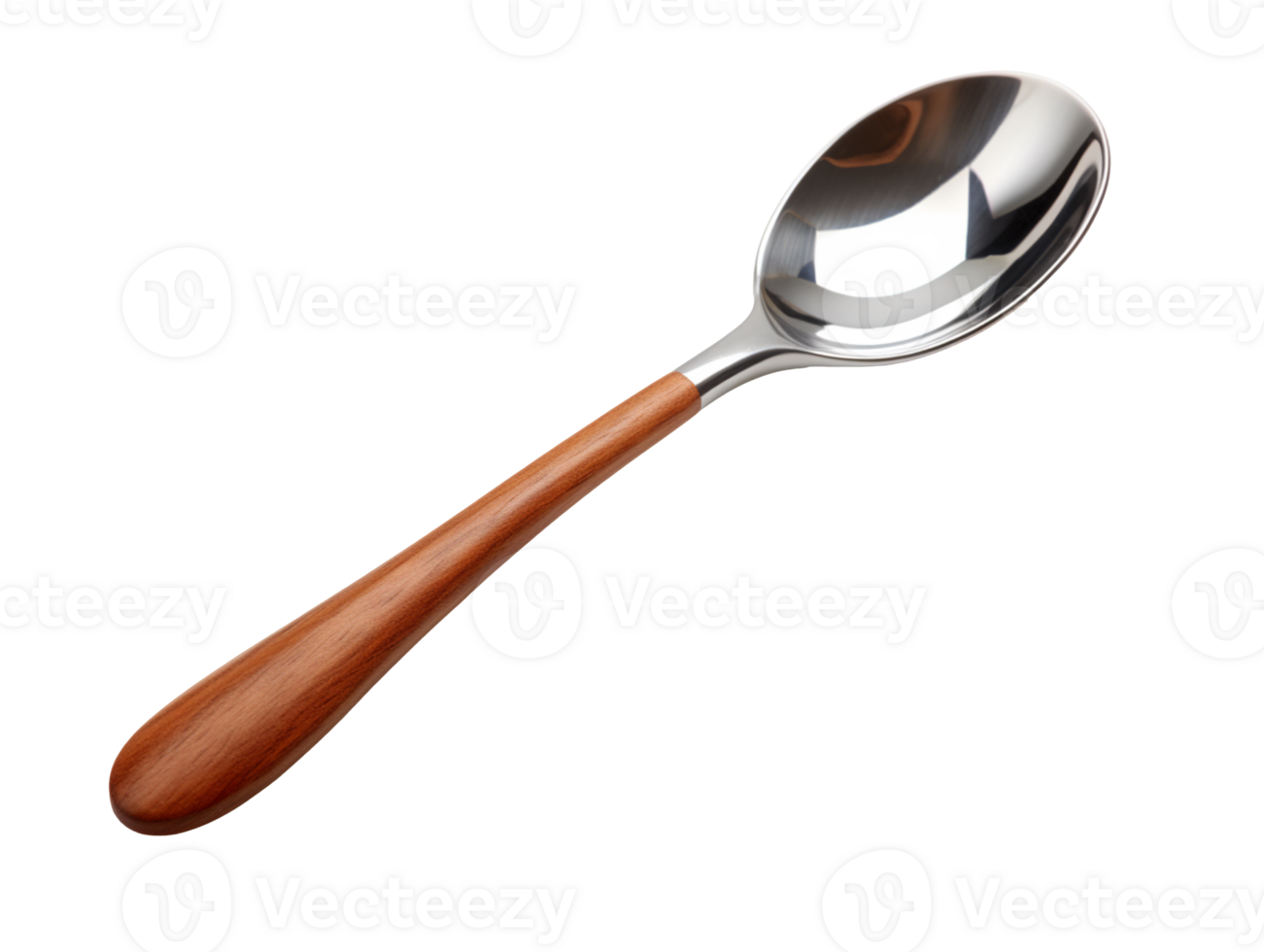 Steel spoon with wooden handle isolated on transparent background png