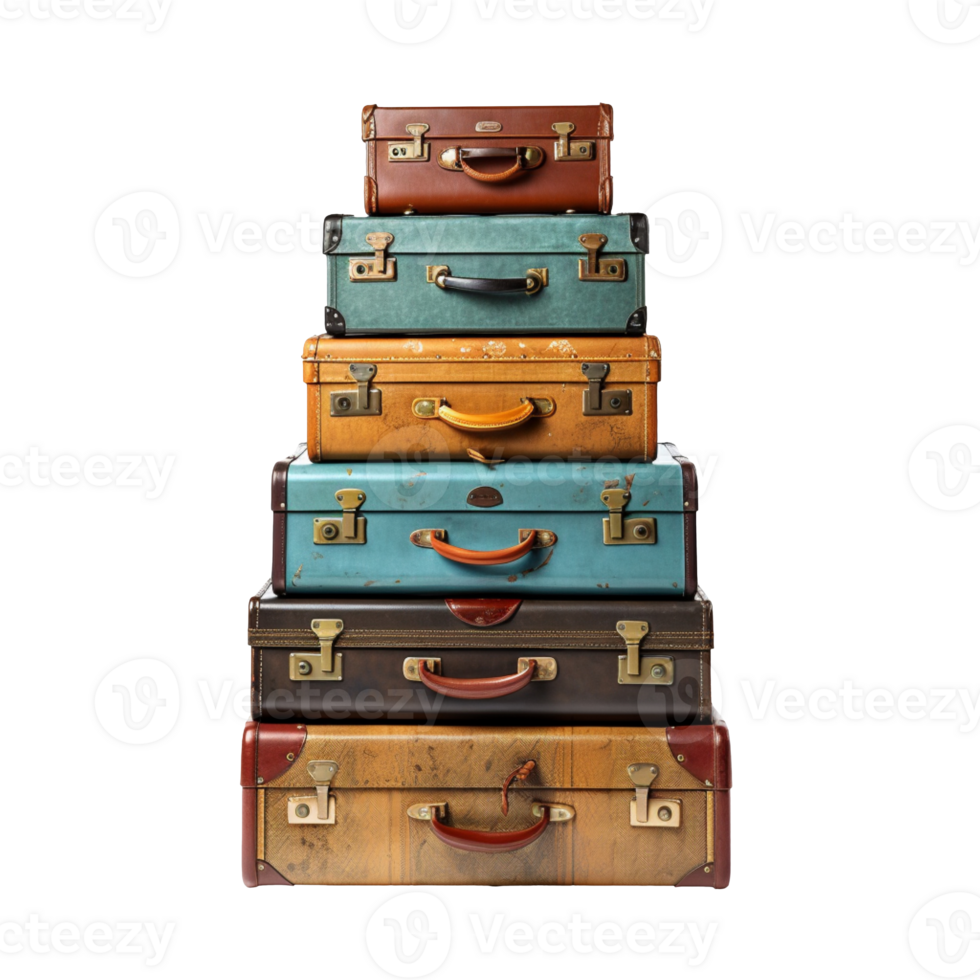Stack of Old suitcases isolated on transparent background png