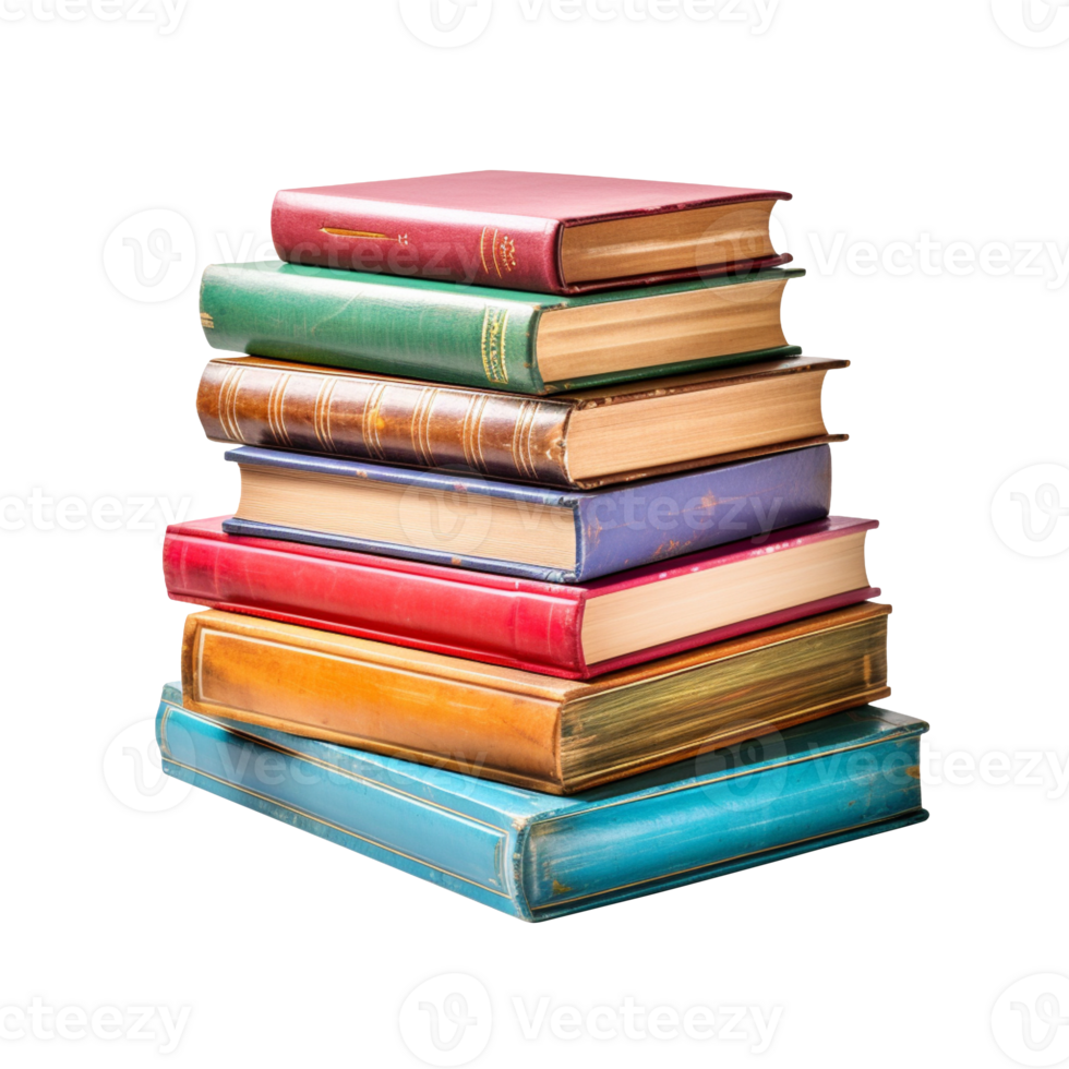 Stack of colored study books isolated on transparent background png