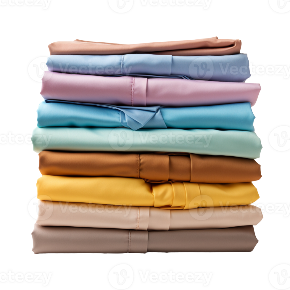 Stack of colorful folded shirts isolated on transparent background png